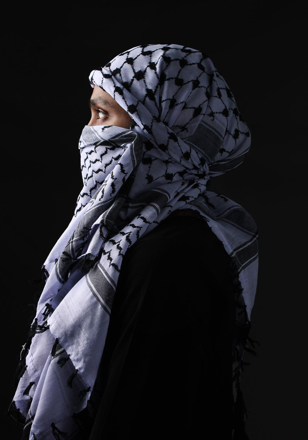 Black Arab Keffiyeh Scarf - Embroidered with tasal