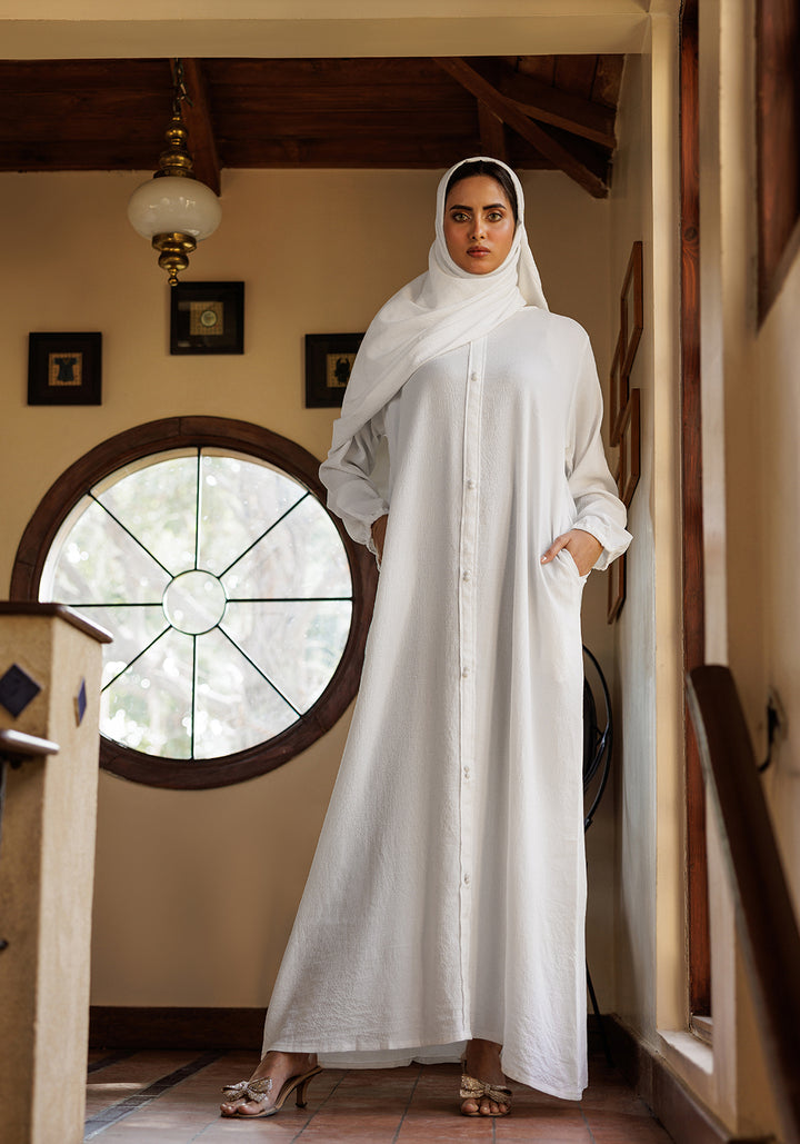 White Grace Button-Down Abaya - Signature