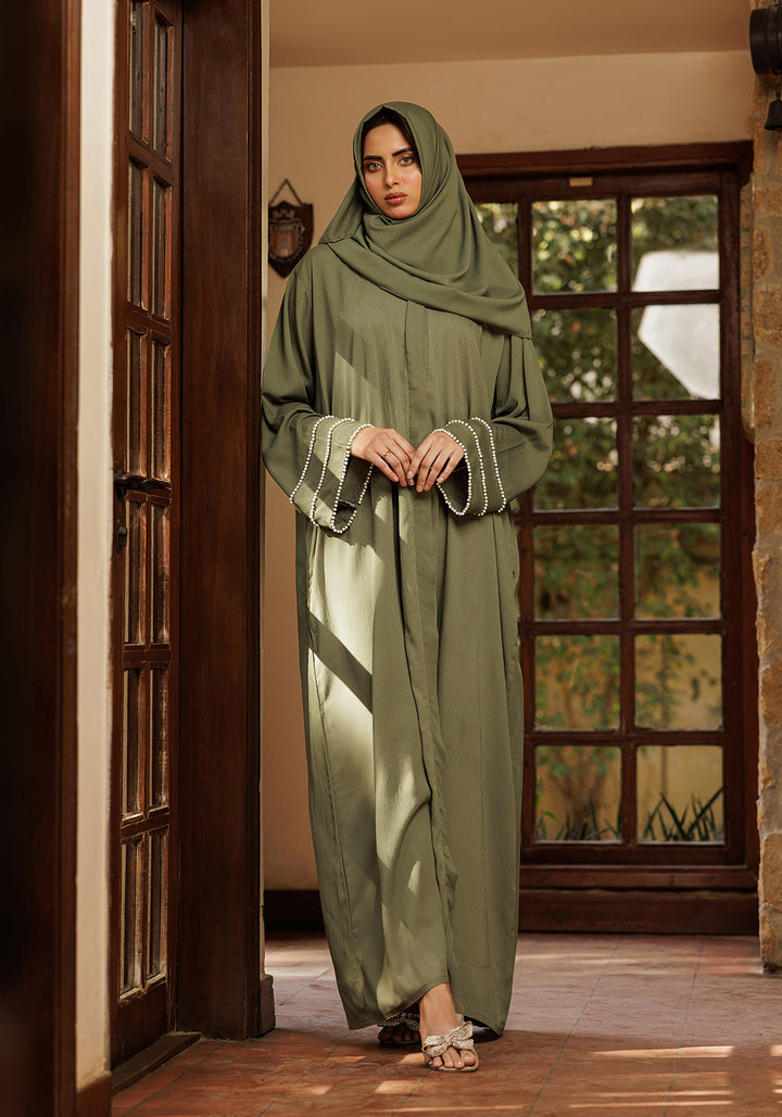 Olive Pearl Sleeve Abaya - Signature