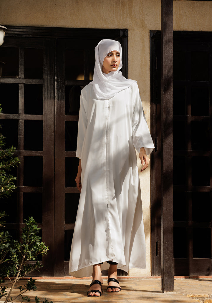 WHITE FRONT-OPEN ABAYA- Signature