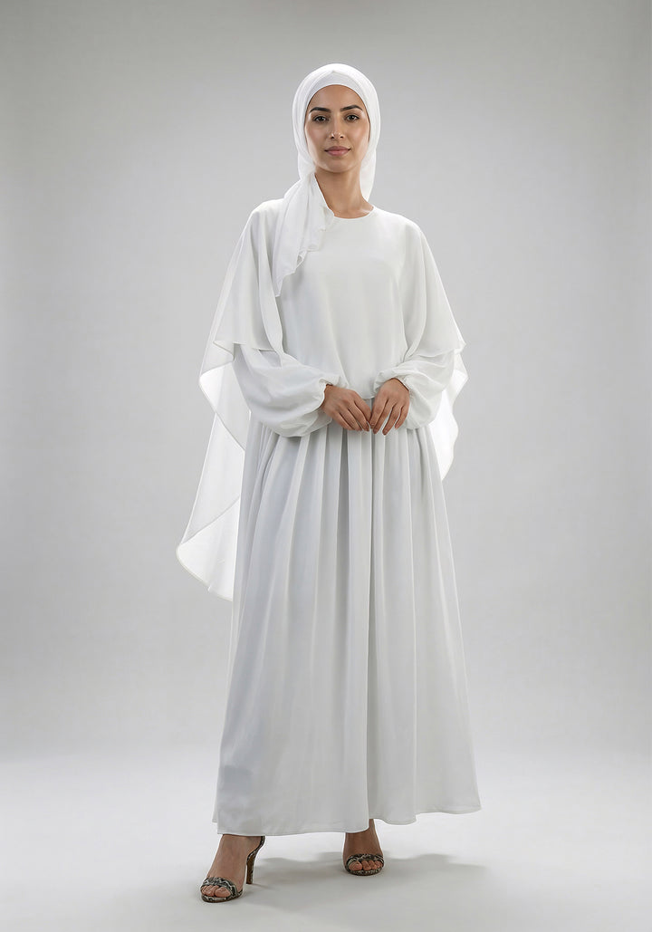Classic Layered  Abaya - White