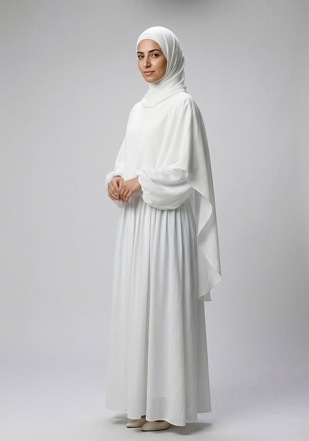 Classic Layered  Abaya - White