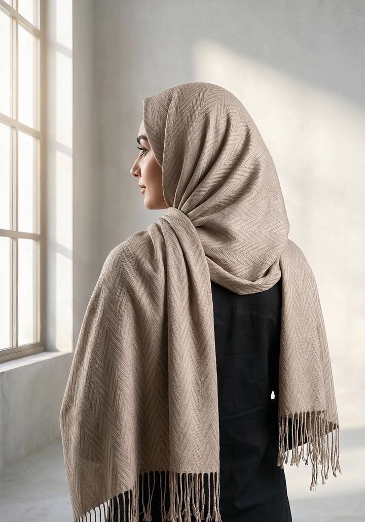 Palm Leaf Cashmere Hijab - Fawn