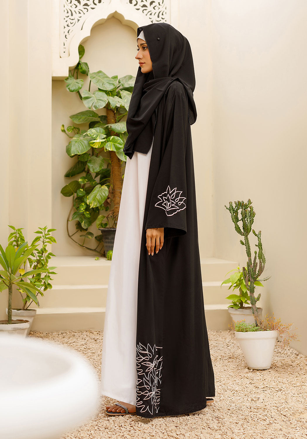Double-Layer Abaya with White Malai Inner