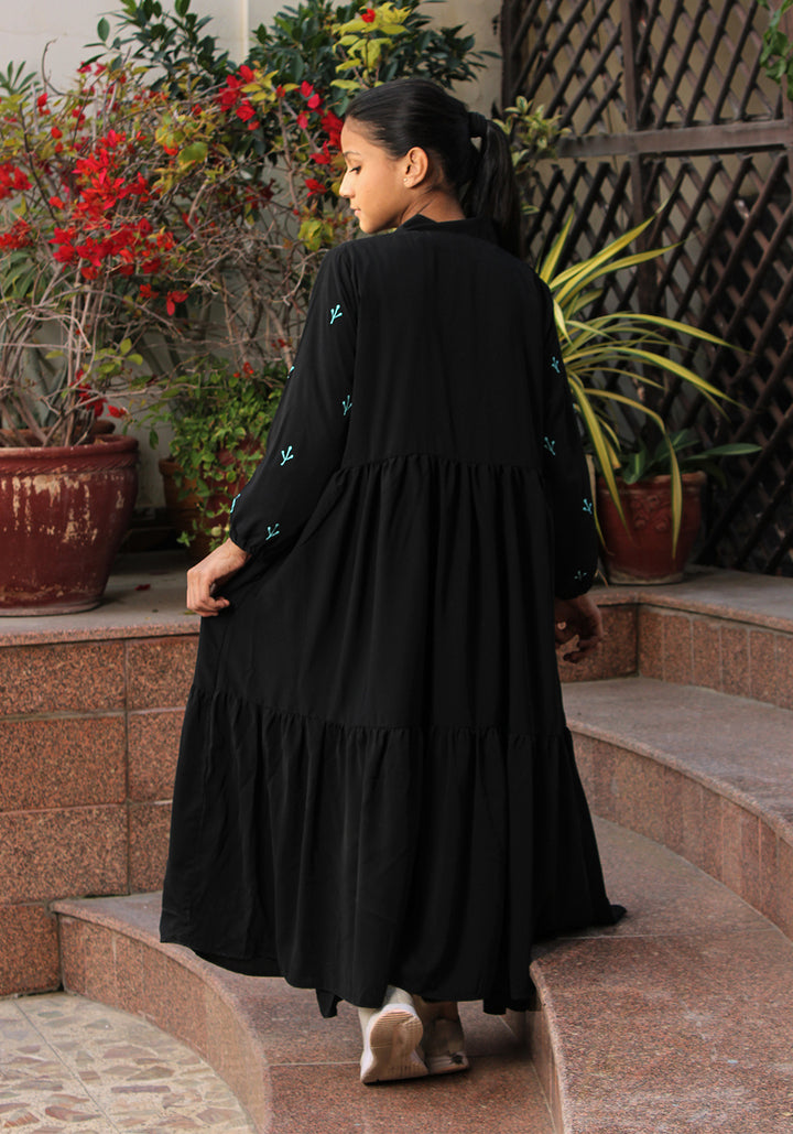 Kids Front Open Abaya Embroidered