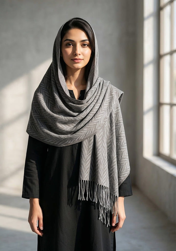 Palm Leaf Cashmere Hijab - Grey