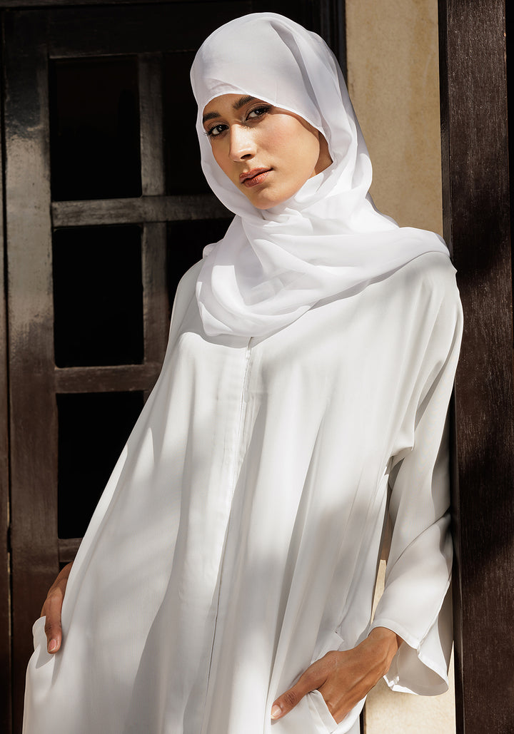 WHITE FRONT-OPEN ABAYA- Signature