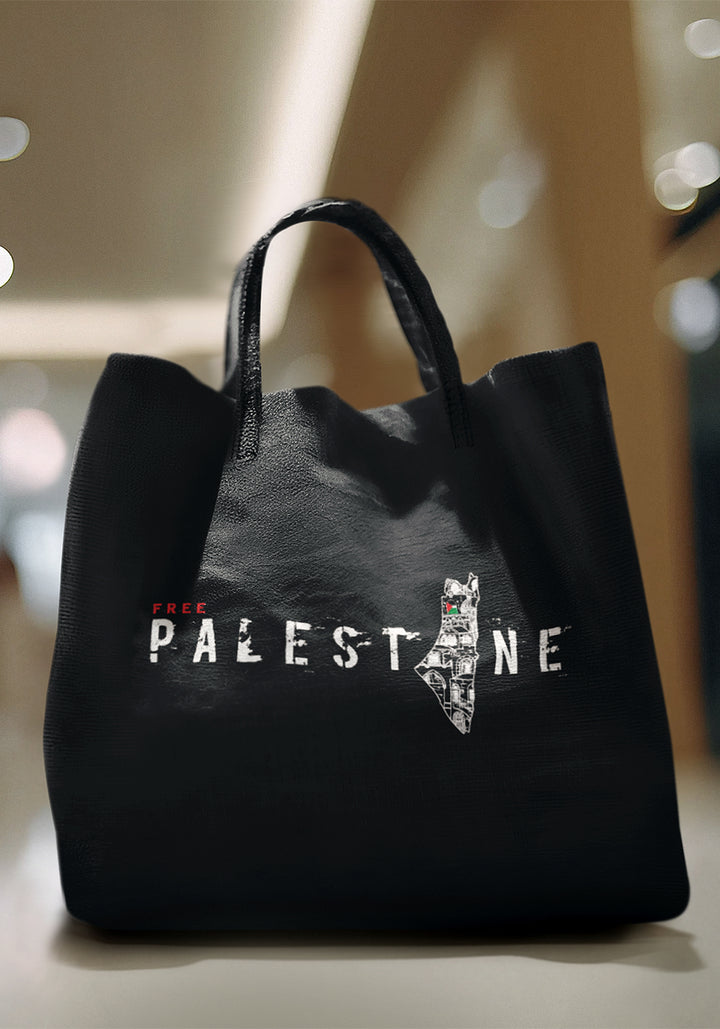 Free Palestine Printed Canvas Bag - Black