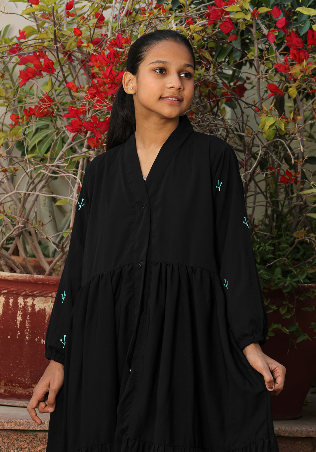 Kids Front Open Abaya Embroidered