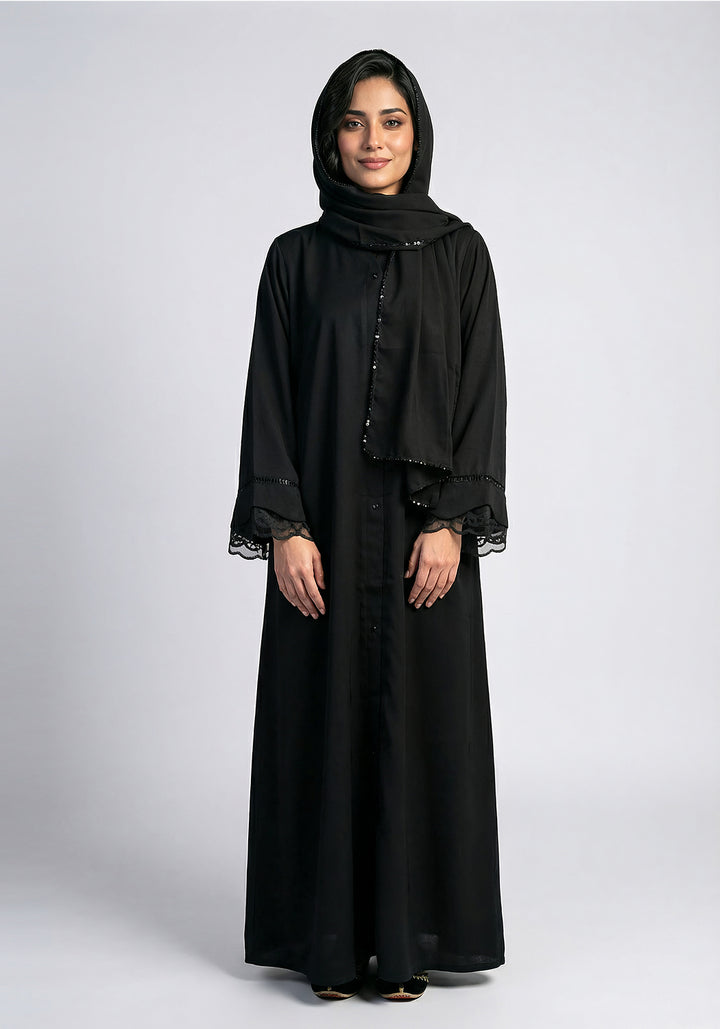 Black Net Sleeve Style Abaya