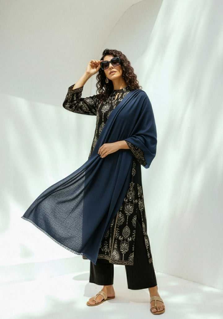 Woolen Cashmere Shawl-Navy Blue