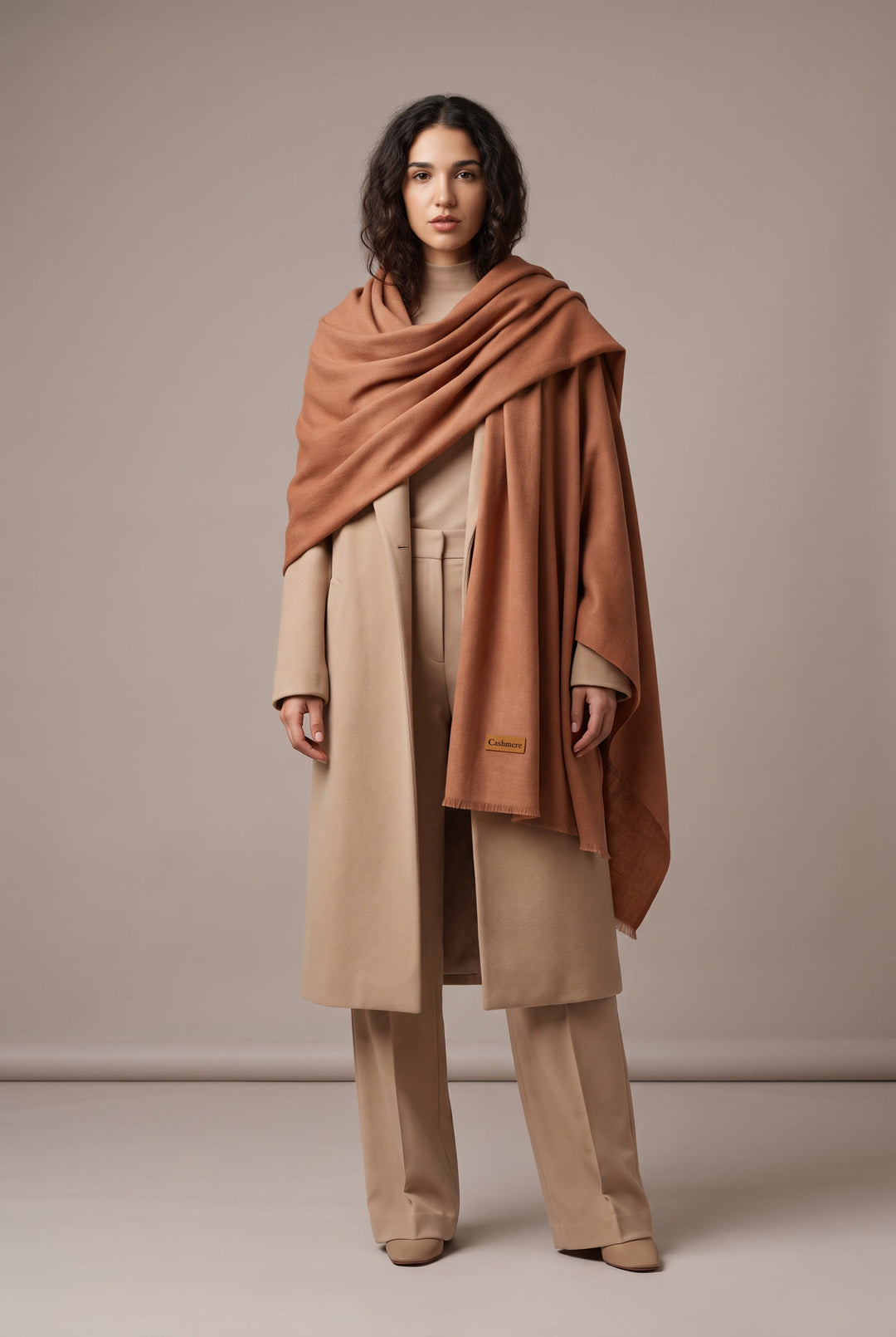 Woolen Cashmere Shawl-Camel