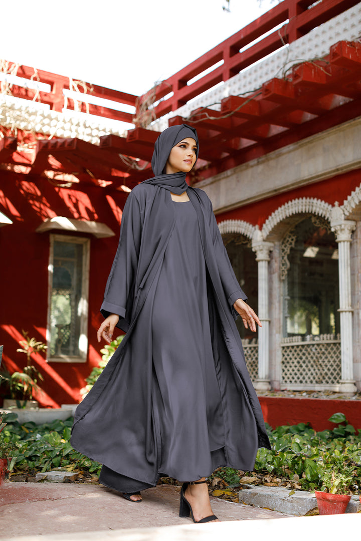 DOUBLE LAYERED CHARCOAL ABAYA