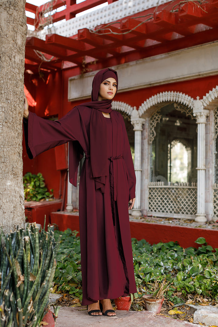 DOUBLE LAYERED MAROON ABAYA