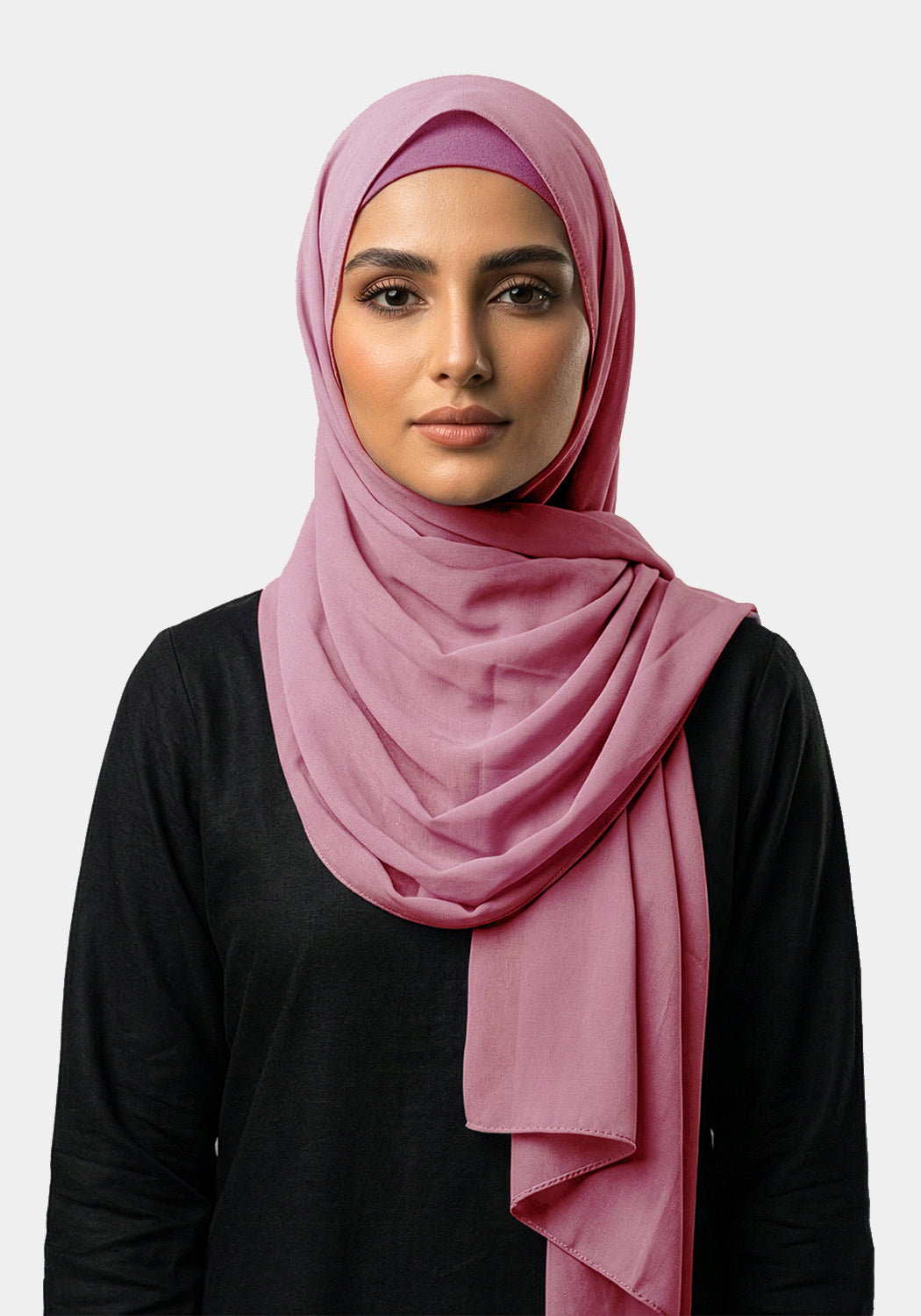 Chiffon Hijab With Cap-Tea Pink