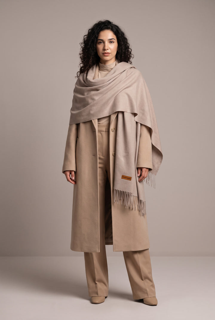 Woolen Cashmere Shawl-Greige