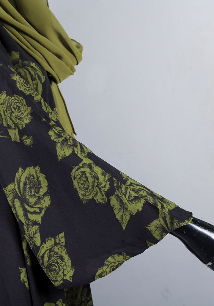 Black and Green Printed Abaya