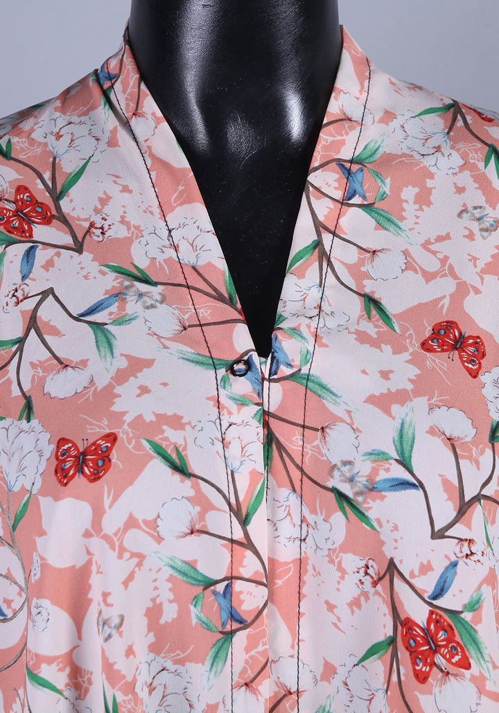 Peach Printed Abaya