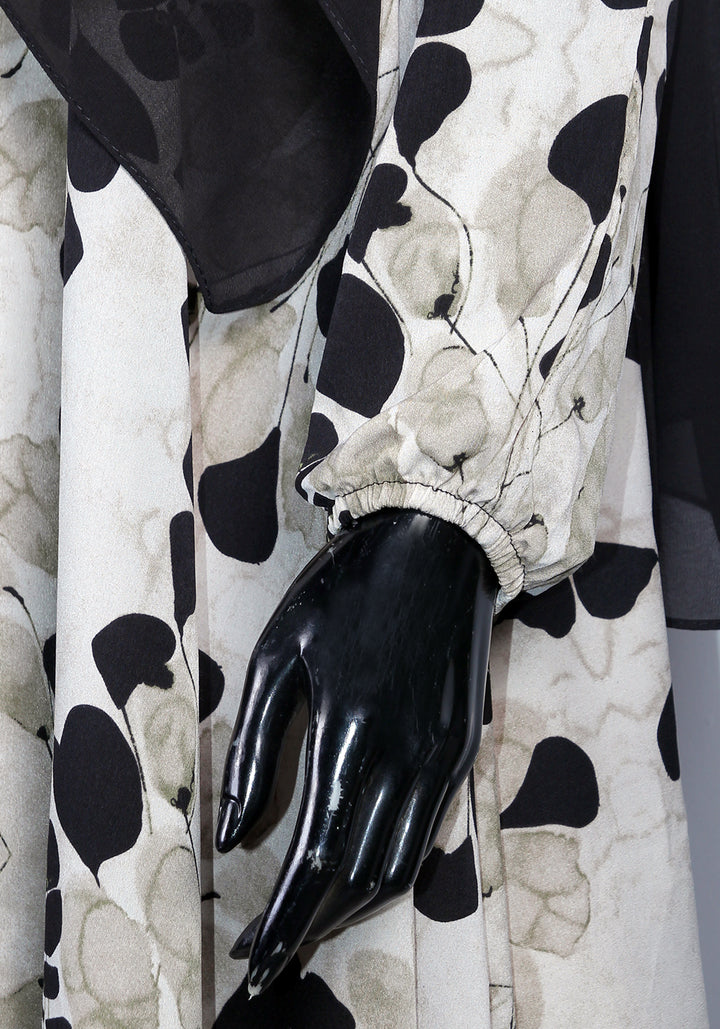 Black Grey Printed Abaya
