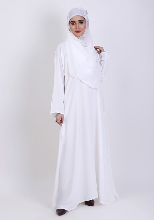 WHITE CLASSIC FRONT-CLOSED ABAYA Hijabi