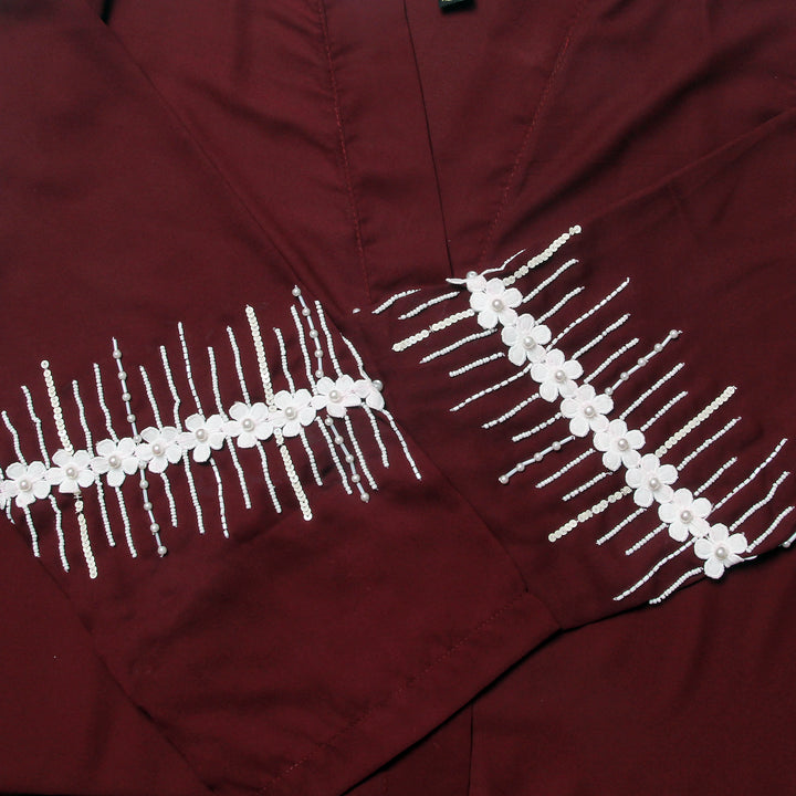 Maroon Abaya Handwork on Sleeves | Serene Threads
