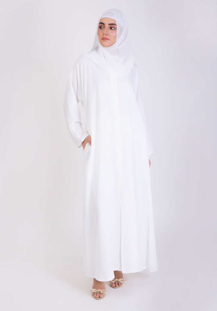 WHITE CLASSIC FRONT-OPEN ABAYA - Hijabi