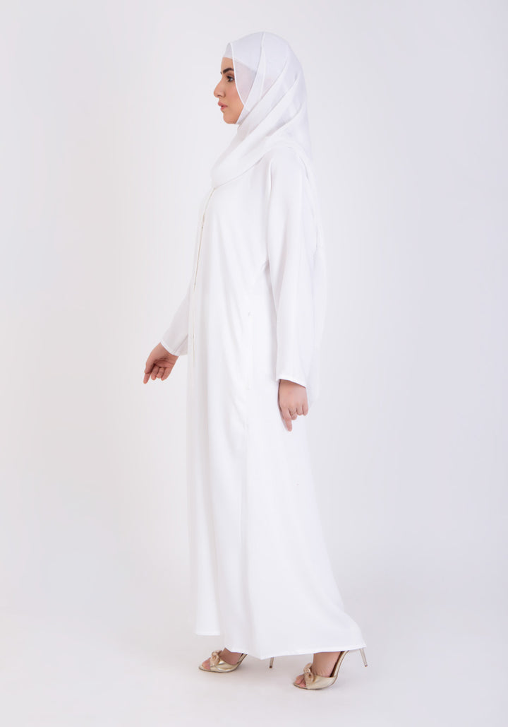 WHITE CLASSIC FRONT-OPEN ABAYA - Hijabi