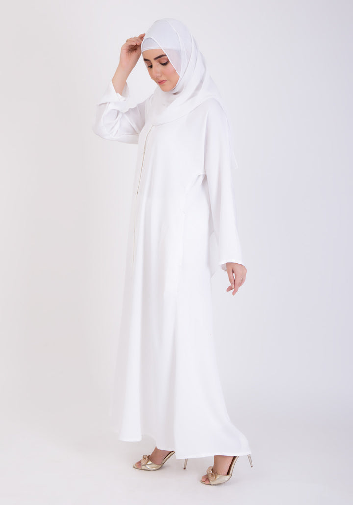 WHITE CLASSIC FRONT-OPEN ABAYA - Hijabi