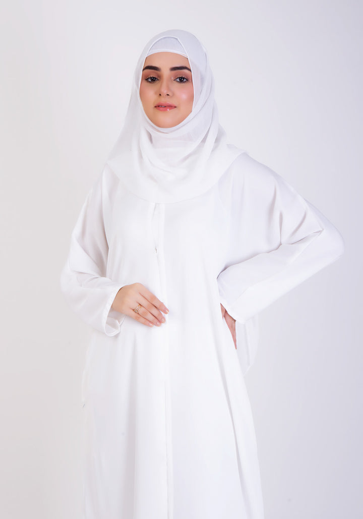 WHITE CLASSIC FRONT-OPEN ABAYA - Hijabi