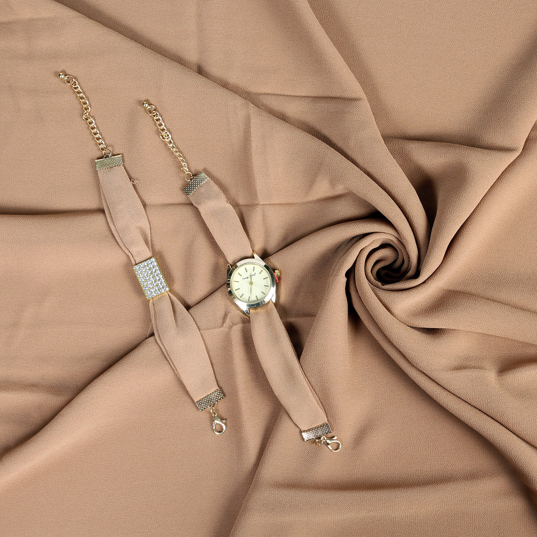 Hijab, Watch & Bracelet Matching Set - Camel