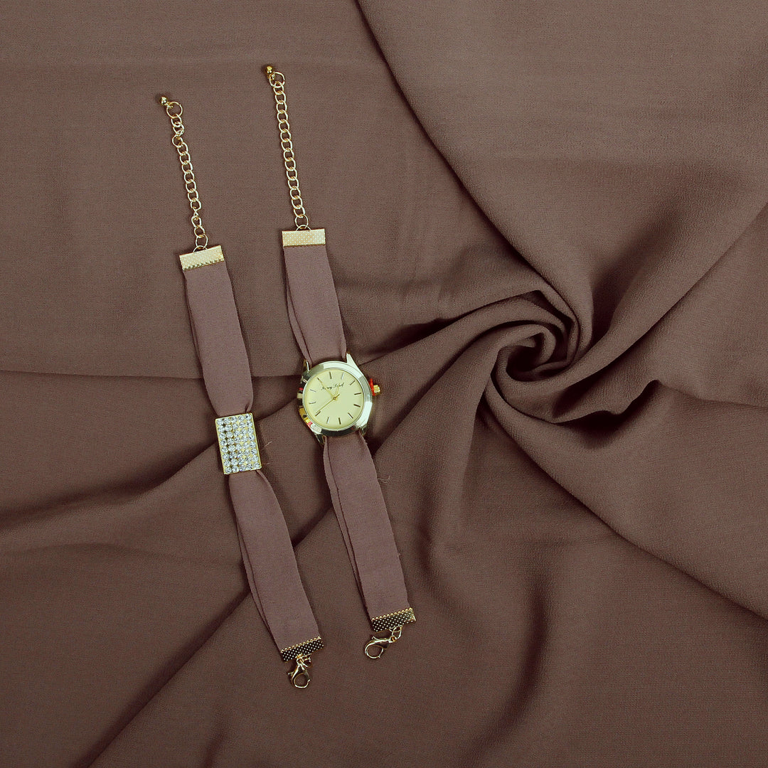 Hijab, Watch & Bracelet Matching Set - Brown