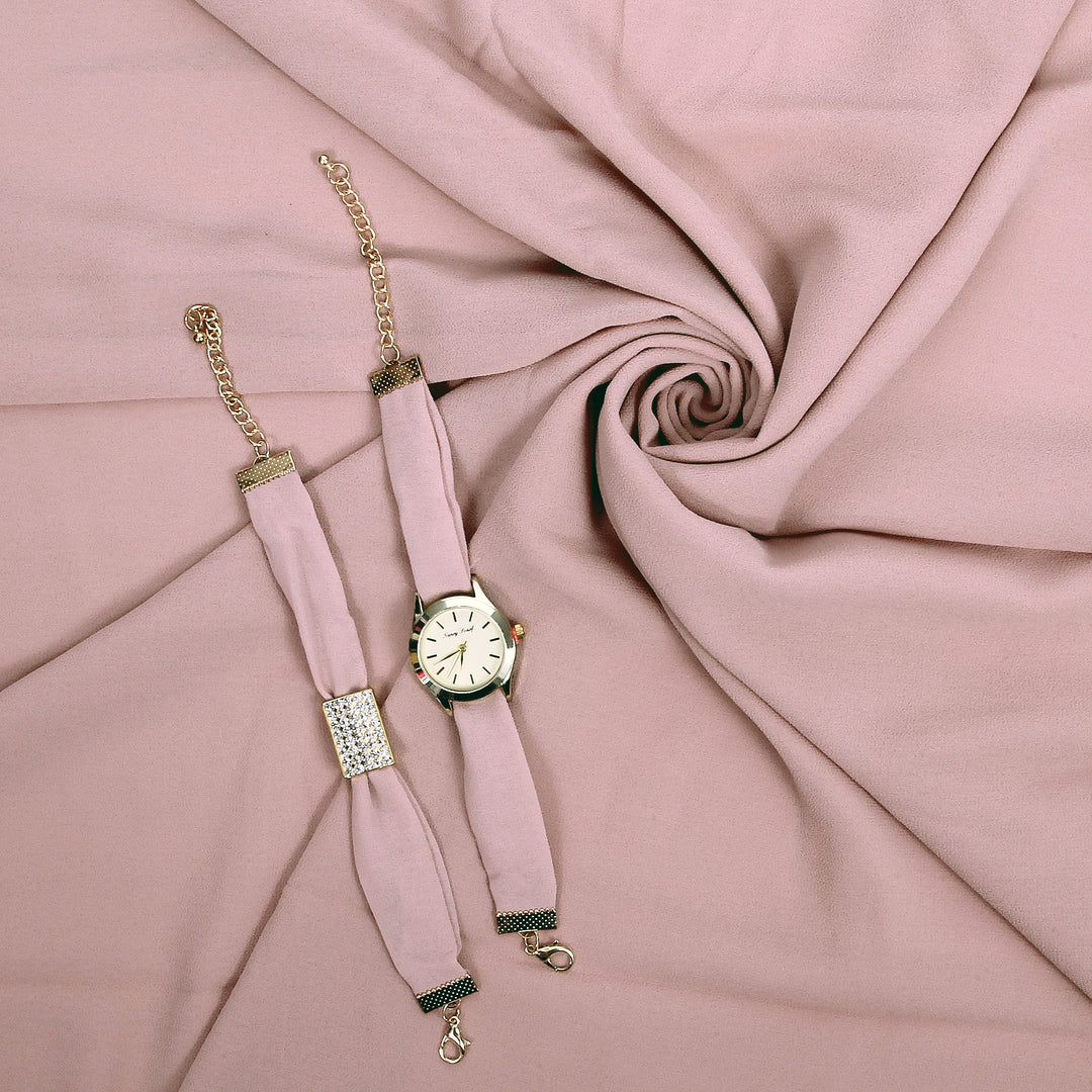 Hijab, Watch & Bracelet Matching Set -Beige