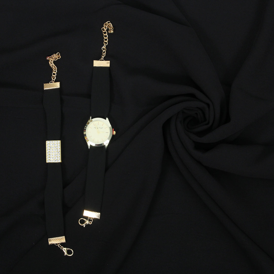 Hijab, Watch & Bracelet Matching Set - Black