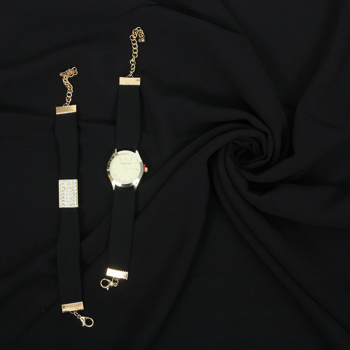 Hijab, Watch & Bracelet Matching Set - Black