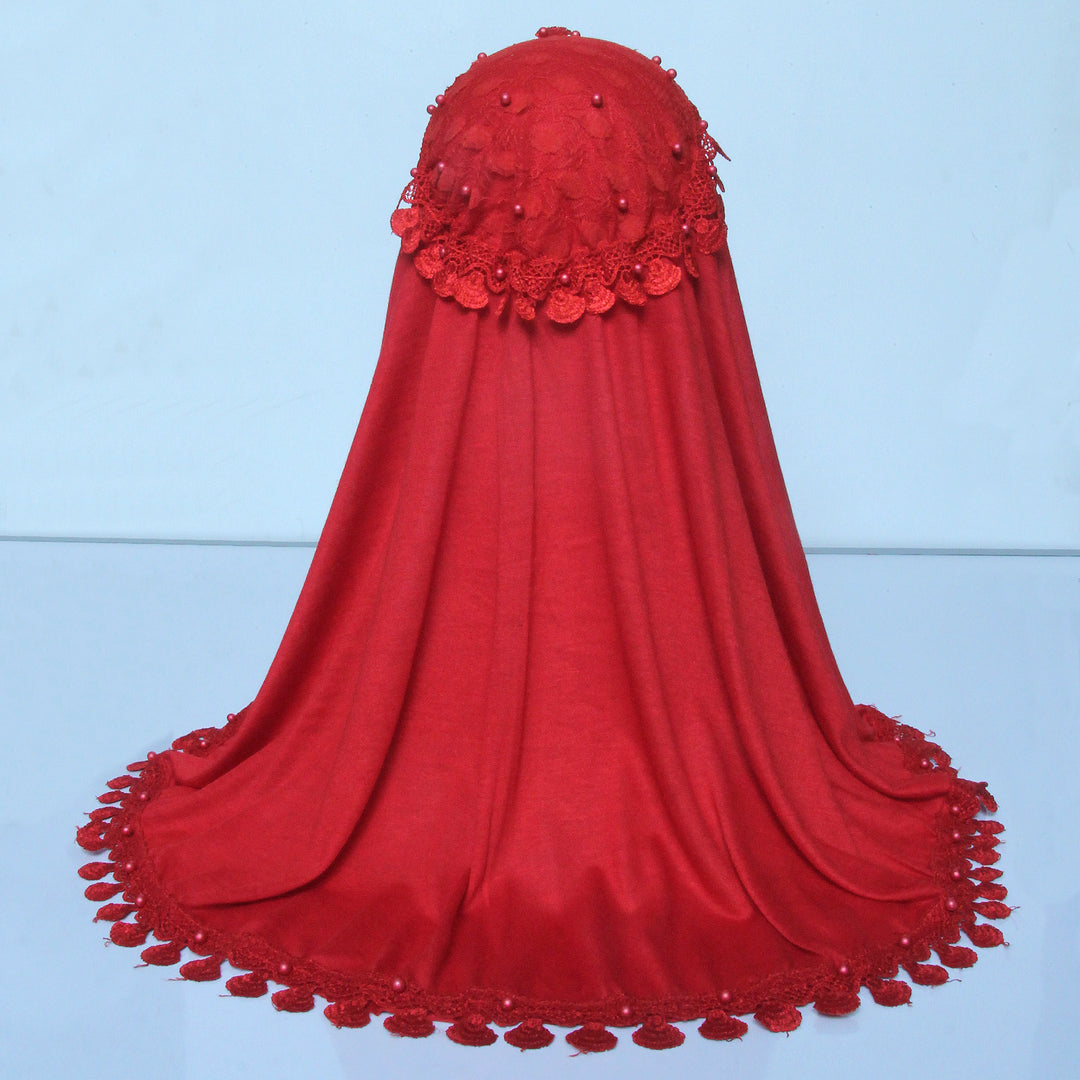 Kids Makhna Lace Hijab - Red