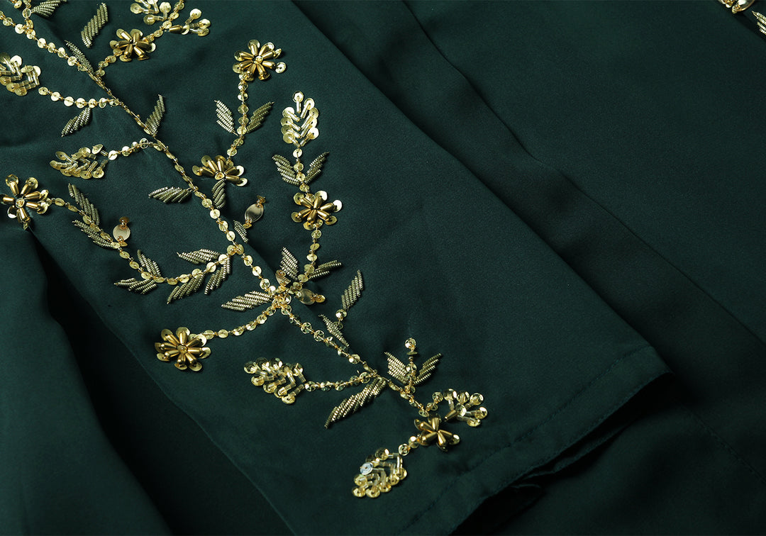 Bottle Green Kids Handwork Abaya