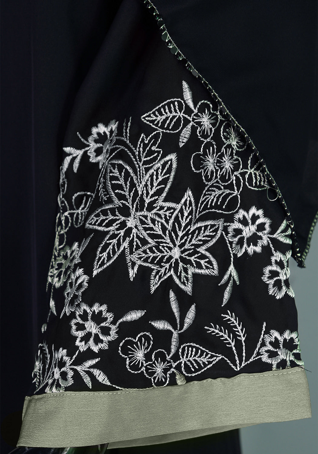 Black Front Open Embroidered  Abaya