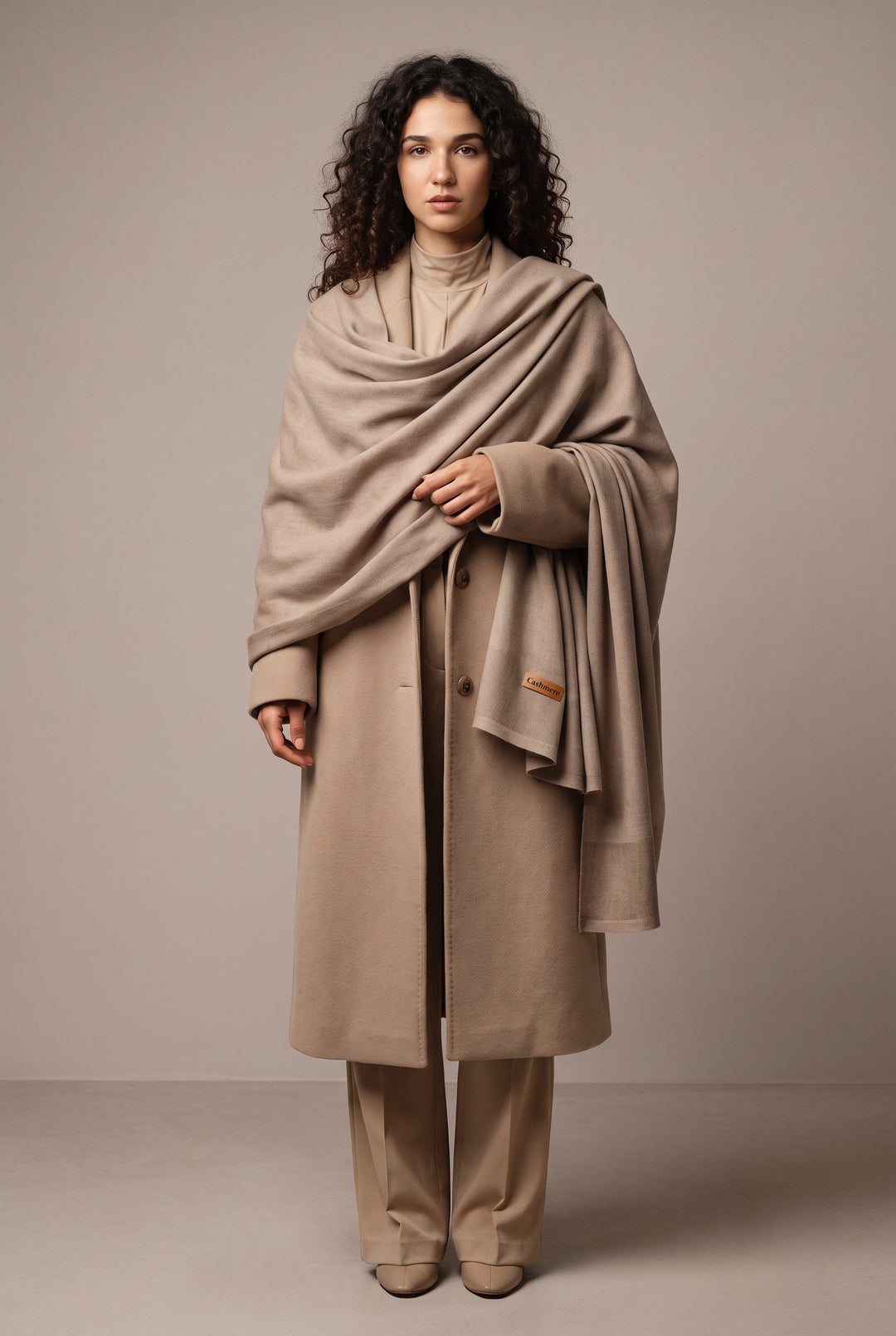 Woolen Cashmere Shawl-Khaki