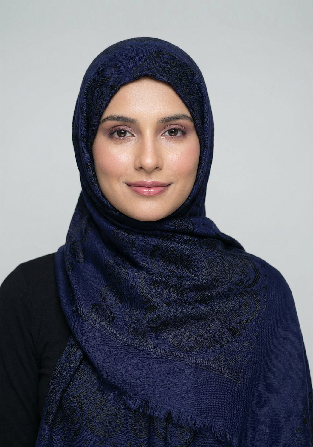 Humna Labeeb Humna Lawn Hijab - Navy Blue - Hijabi.pk