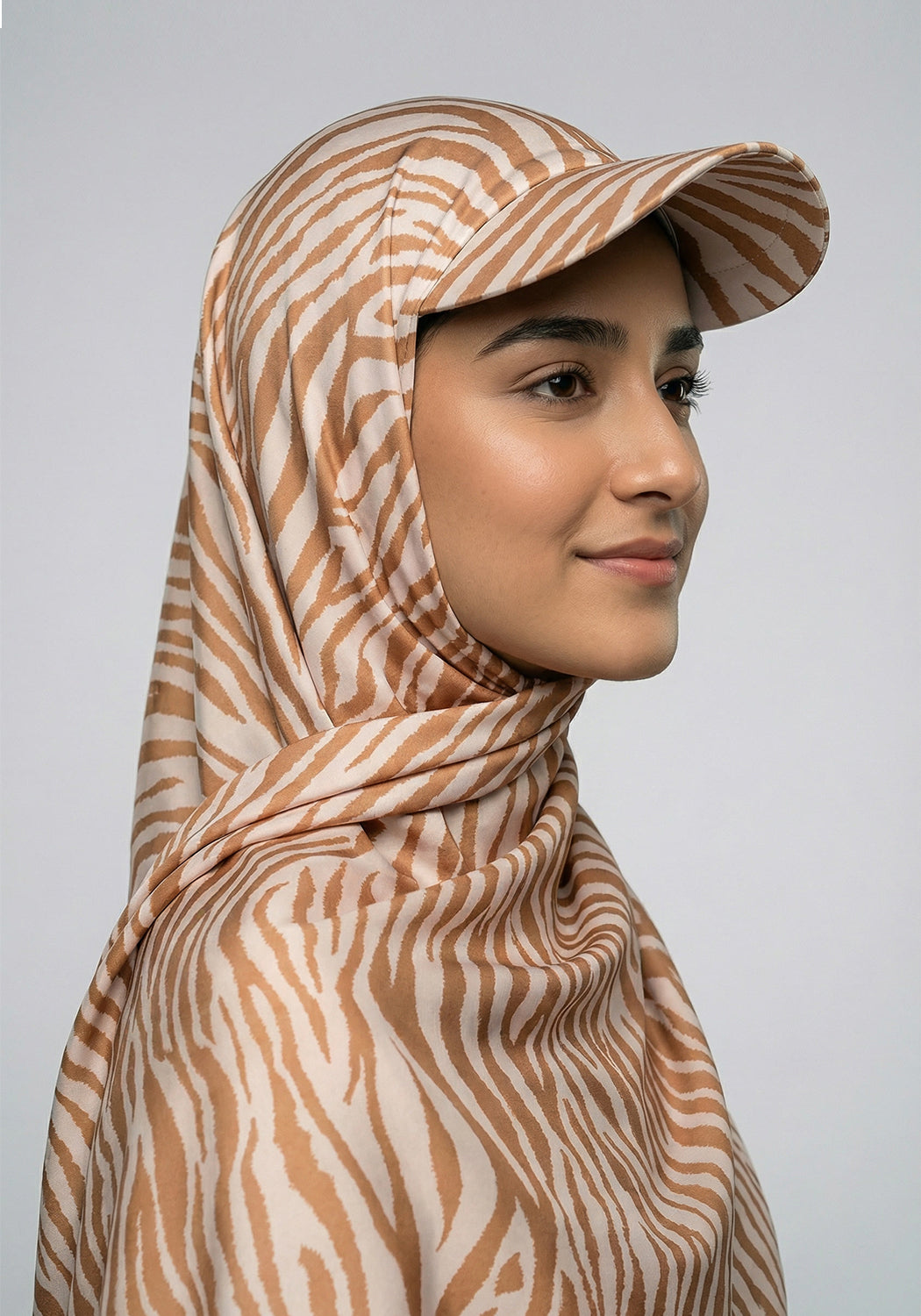 Turkish Hat Hijab - Zebra Print - Cream