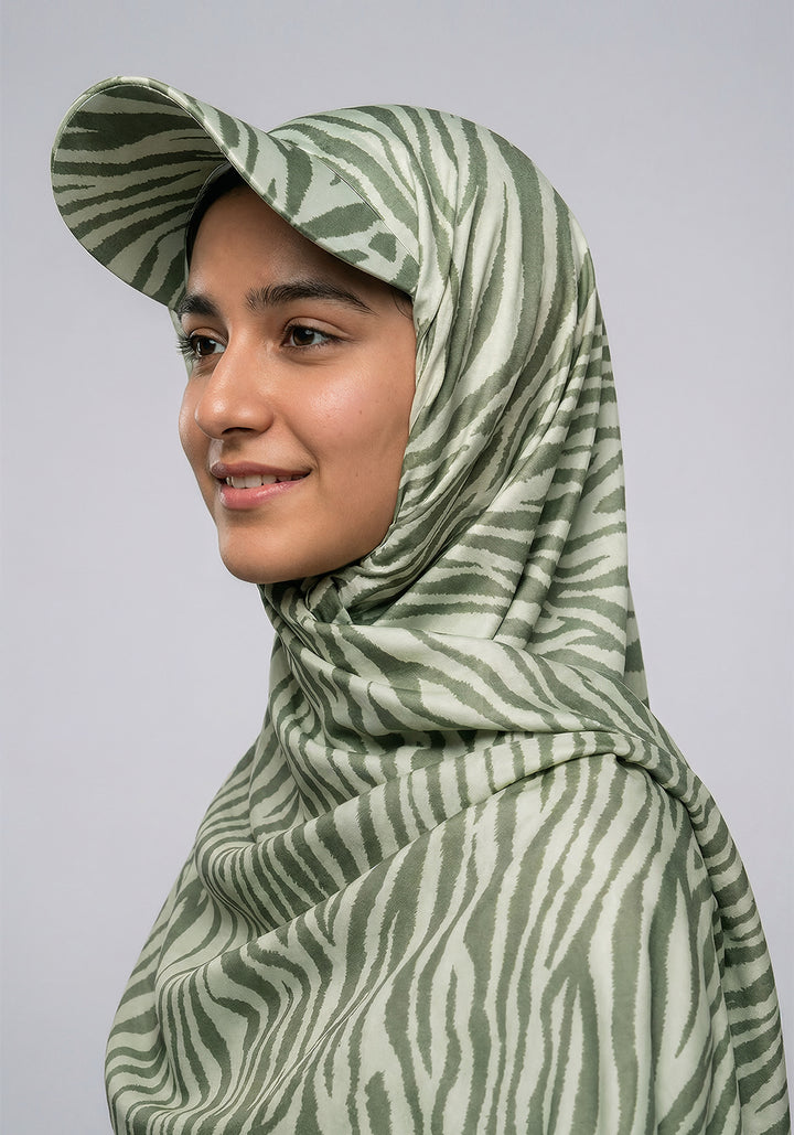 Turkish Hat Hijab - Zebra Print - Green