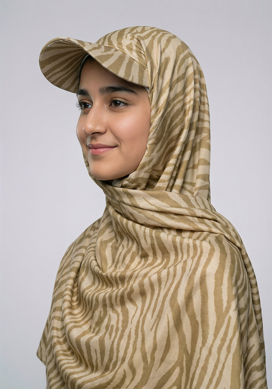 Turkish Hat Hijab - Zebra Print - Sand