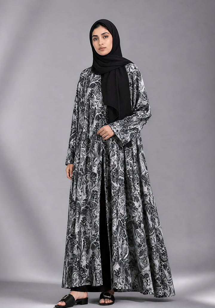 Black and White Printed Abaya