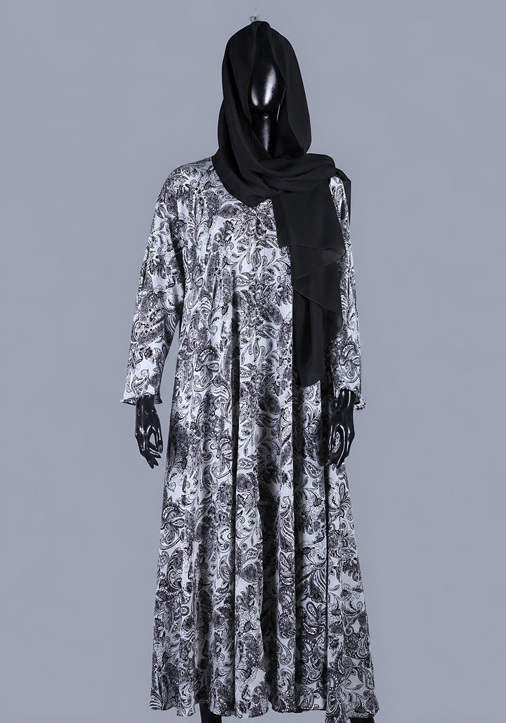 Black and White Printed Abaya