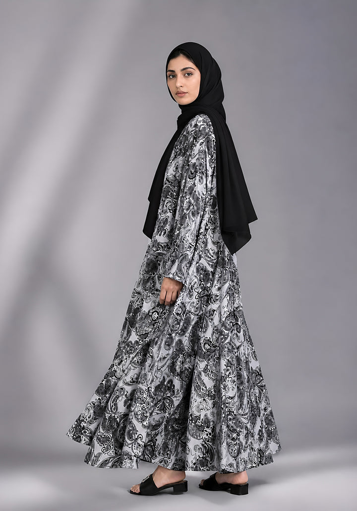 Black and White Printed Abaya