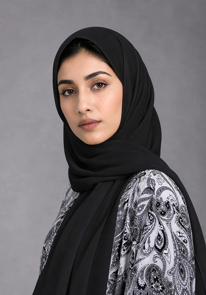 Black and White Printed Abaya