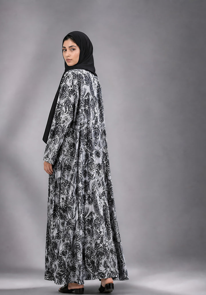 Black and White Printed Abaya