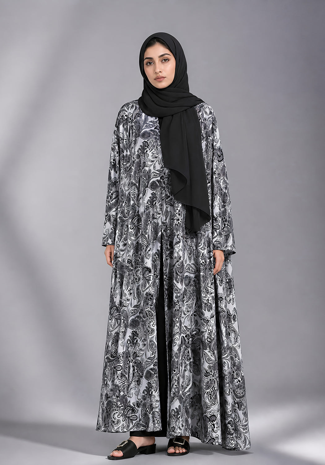 Black and White Printed Abaya