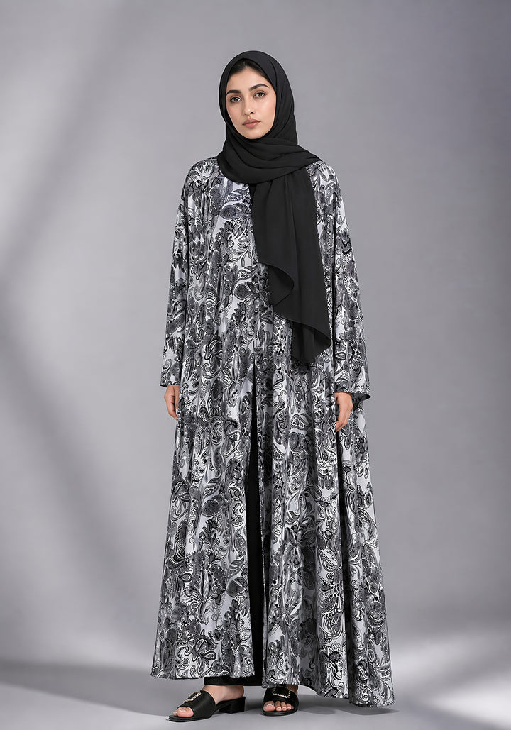Black and White Printed Abaya