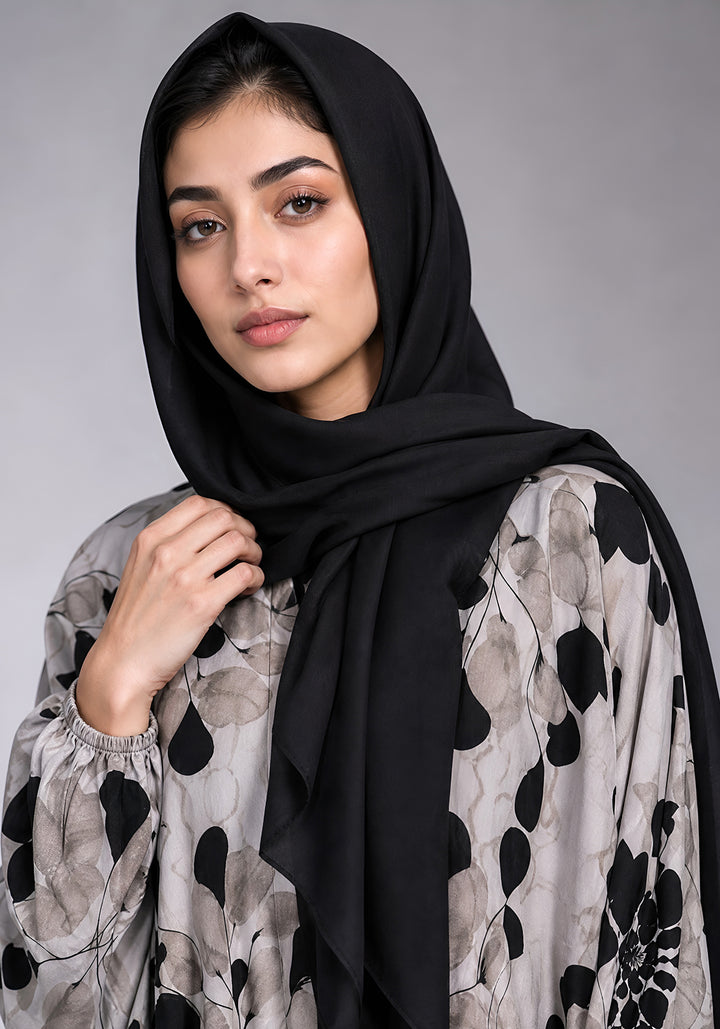 Black Grey Printed Abaya
